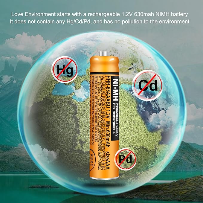 8 Pack HHR-65AAABU NI-MH Rechargeable Batteries 1.2V 630mAh AAA Battery for Panasonic Cordless Telephone Batteries