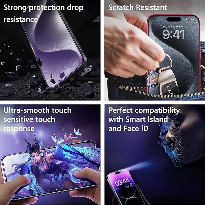 2 Pack Anti Blue Light Matte Screen Protector for iPhone 12 Pro/iPhone 12, 9H Tempered Glass, Full Coverage, Anti-Fingerprint, Auto Dust-Elimination, No Bubble, Easy Installation