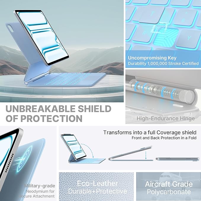 typecase Keyboard Case for iPad Pro 13-inch (M4) 2024,Magic Keyboard with 11 Colors Backlight for iPad Pro 13,Keyboard Case with Pencil Holder,Multi-Touch Trackpad, Easy-Set Magnetic Stand,Light Blue