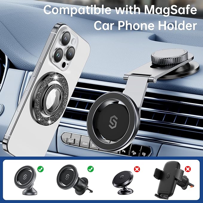 Syncwire Magnetic Phone Grip for MagSafe, Sparkle Phone Ring Holder, Rotatable Kickstand Bling Phone Ring Stand Removable MagSafe Accessories for iPhone 15 Pro Max 14 13 12,Android - Black Diamond