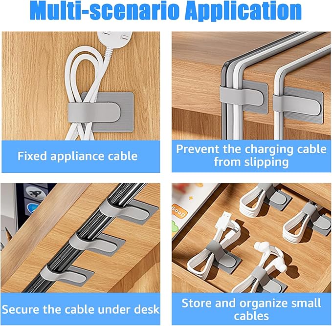 80PCS Hook and Loop Cable Ties, Hook and Loop Cable Straps, Under Desk Cable Management, Adhesive Cable Clips, Sticky-Back Cord Organizer for Desk, Household & Office Organization (Black+White)