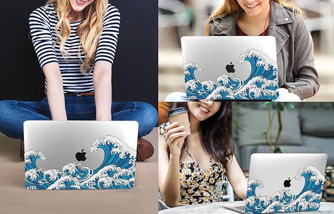 CISSOOK Wave Case for MacBook Air 13 inch Case 2021 2020 2019 2018 Release, Ocean Hard Shell Cover for MacBook Air 13'' with Touch ID A2337 M1 A2179 A1932 Model with Keyboard Cover + Screen Protector