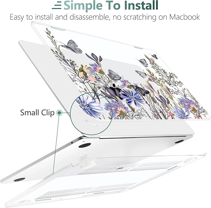 TWOLSKOO Compatible with M4 MacBook Air 13.6 inch Case 2025-2022 Release M4 A3240 M3 A3113 M2 A2681, Plastic Hard Shell & Keyboard Cover & Type C Adapter & Screen Protector, Garden Flower