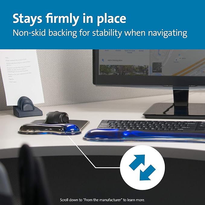 Kensington Duo Gel Mouse Pad with Wrist Rest, Ergonomic Wrist Support for Pain Relief, Comfortable Non-Skid Gel Pad for Computer, Laptop, Office & Home 9.6" x 7.6", Blue K62401AM
