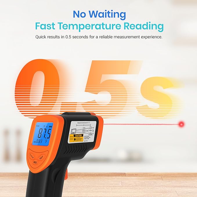 Etekcity Infrared Temperature Thermometer Gun, Laser Food Temp Gun for Pizza Oven, Griddle, Grill, Meat, Candy, Vehicle's Engine, Surface Temp Reader -58°F to 842°F, Orange