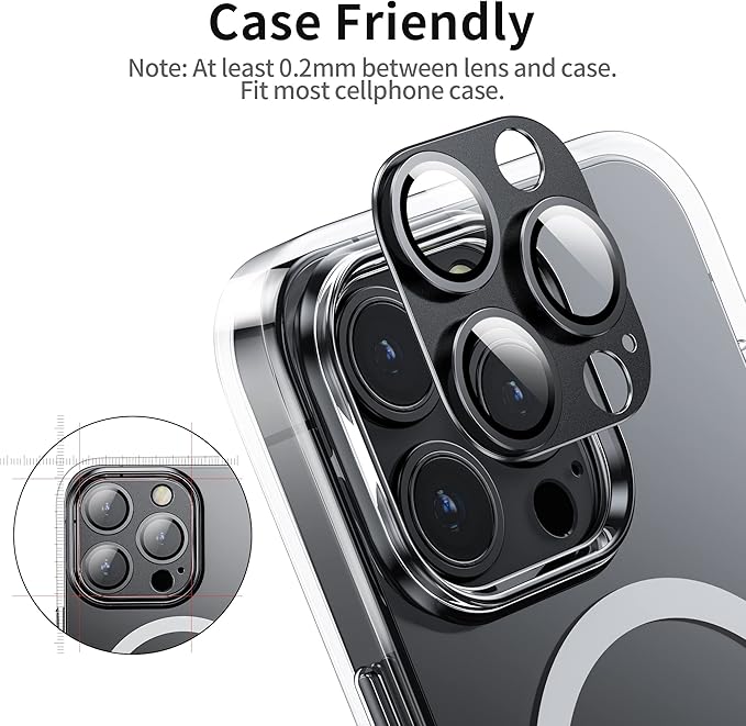 Camera Lens Protector for iPhone 14 Pro/iPhone 14 Pro Max, Alloy Metal Camera Cover with Tempered Glass Screen Protector Accessories,Black 2 Pack