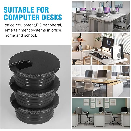 1-1/2" Black Desk Grommet with Bi-Metal Hole Saw, JTemgle Plastic Cable Hole Cover Computer Table Cord Wire Organizer Caps, Desktop Cord Management for Home Office TV Stands Tabletops, 13 Pieces