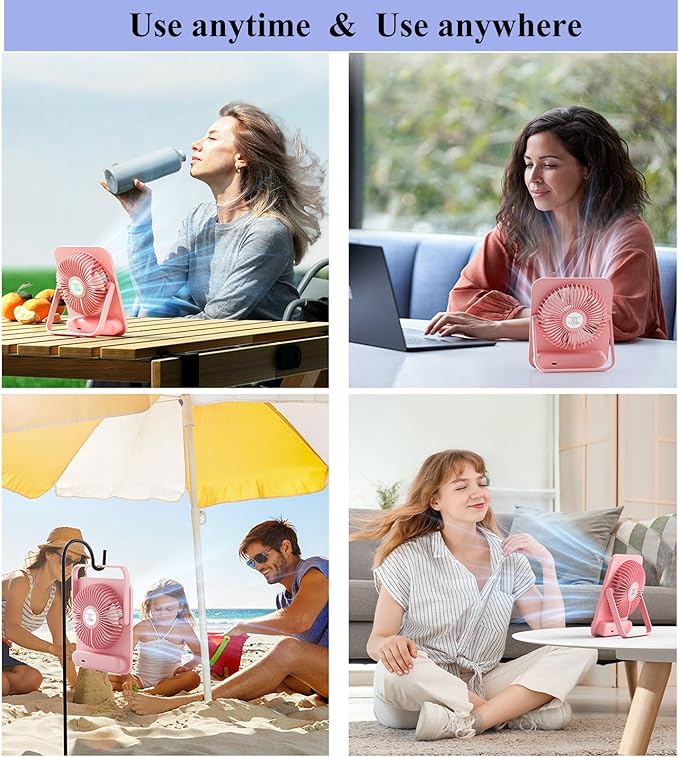WHATOOK Small Desk Fan Personal Fans: 5000mah 25 Hours Battery Office Quiet Mini Desktop Fan Portable Rechargeable Travel Essentials