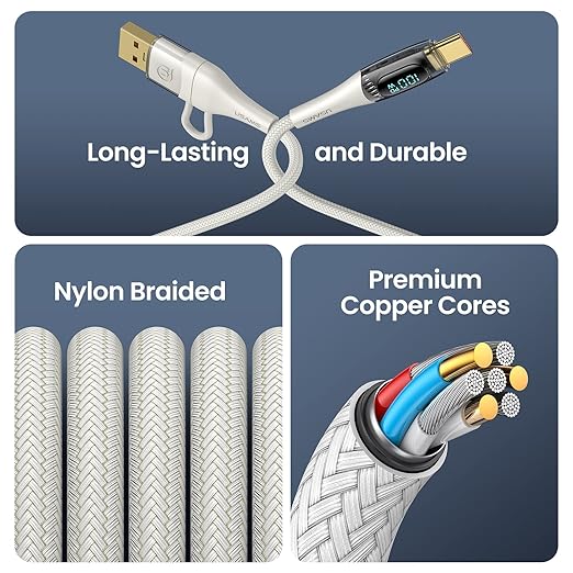 USB C to Multi Charging Cable, USAMS 100W 6.6FT 5A Type C to Type C Fast Charger Charging Cord with LED Display 5-in-1 C/A to C/Micro/IP Sync Charger Adapter Compatible for Laptop/Tablet/Phone