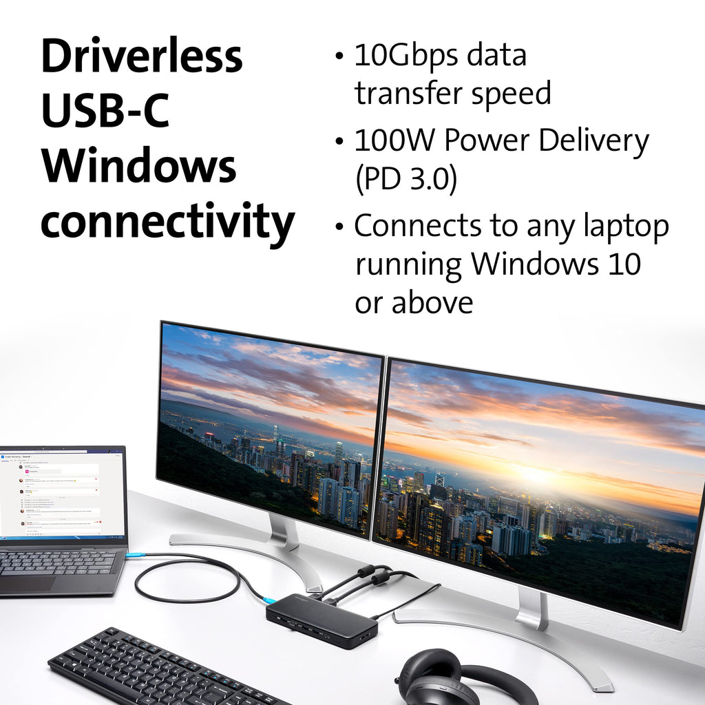 Kensington Triple Display USB-C Docking Station with 100W PD for Dell, HP, Lenovo, Acer, ASUS, Razer, Surface (Black)