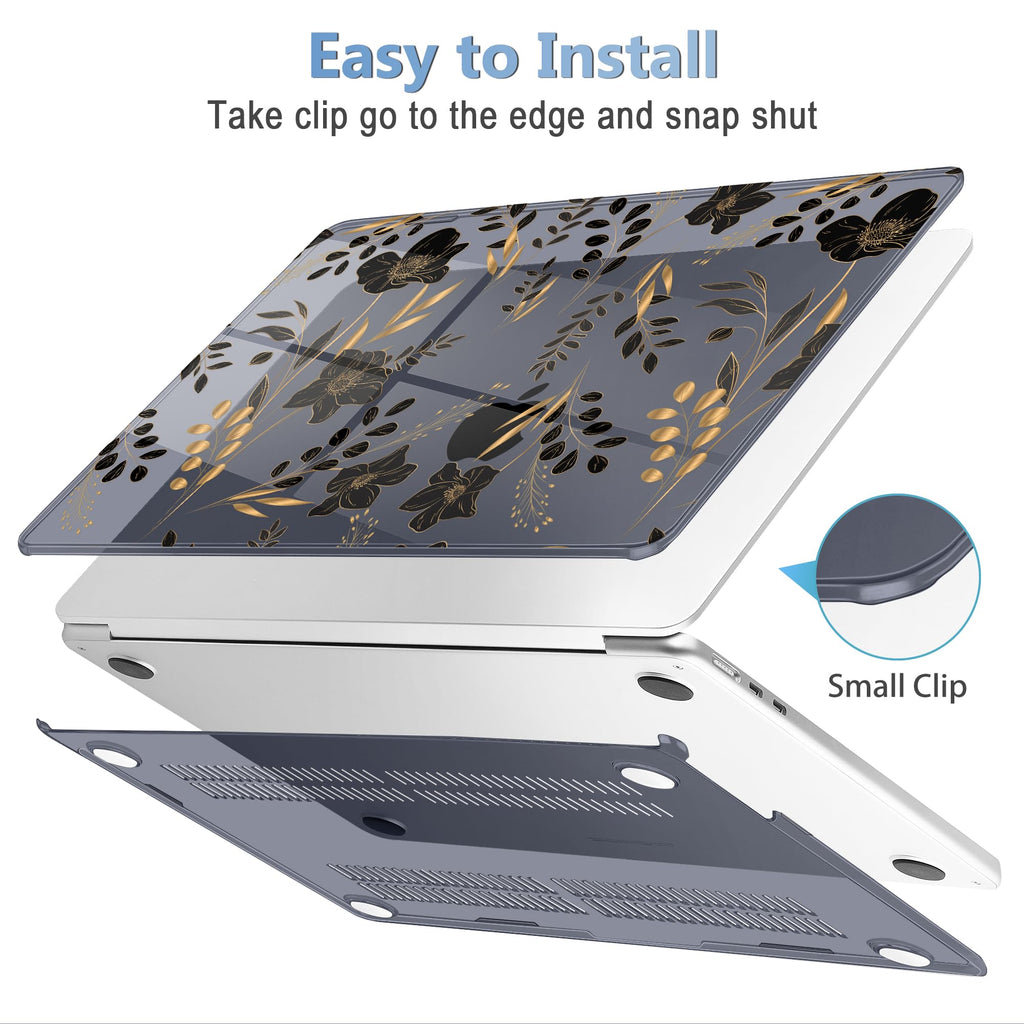 Mektron Case for 2026 MacBook Air 15 INCH M5 A3448 Compatible with M4 A3241 /M3 A3114 /M2 A2941 Printed Plastic Hard Shell Cover with 15.3" Liquid Retina Display Touch ID- Gold Floral