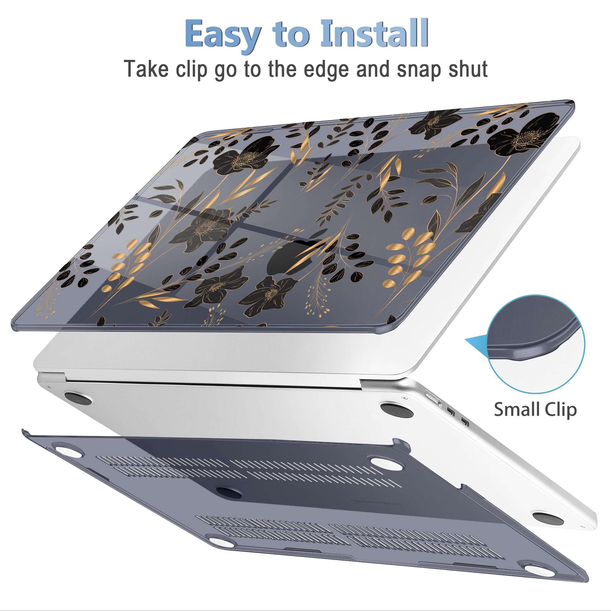 Mektron Case for 2026 MacBook Air 15 INCH M5 A3448 Compatible with M4 A3241 /M3 A3114 /M2 A2941 Printed Plastic Hard Shell Cover with 15.3" Liquid Retina Display Touch ID- Gold Floral