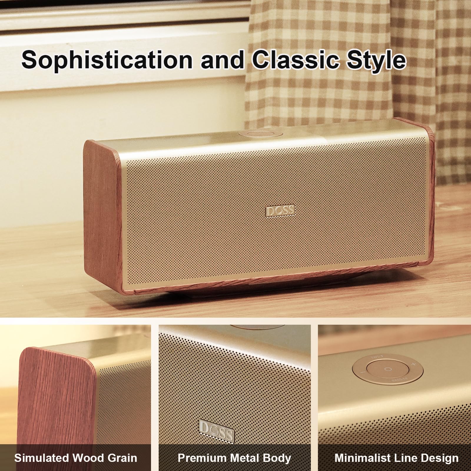 DOSS SoundBox Ultra Bluetooth Speaker with 2.1 Channel Audio, 80W Superior Sound with Deep Bass, Two DSP Technologies, 18H Playtime, BT 5.3, Wireless for Home, Office, Livingroom-Gold