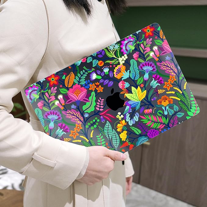 MEEgoodo for M4/M3/M2 MacBook Air 15.3 inch Case 2025 2024 2023, Case Fit Model (A3241/A3114/A2941) for MacBook Air 15 inch, Laptop Hard Shell with Keyboard Cover, Bright Flowers & Tropic Leaves