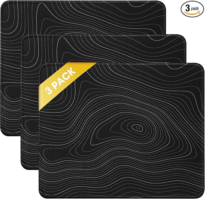 JIKIOU 3 Pack Mouse Pad with Stitched Edge, Comfortable Mouse Pads with Non-Slip Rubber Base, Washable Mousepads Bulk with Smooth Cloth, Mouse Pads for Computers Laptop Mouse 10.2x8.3x0.12inch Contour