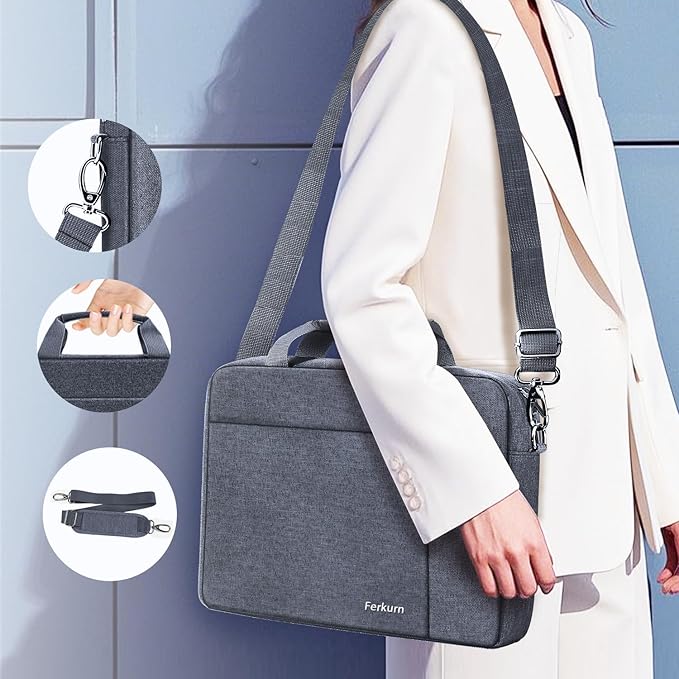 Ferkurn 17 17.3 Inch Laptop Bag Women Men Compatible with HP Envy Pavilion Omen/LG Gram/MSI/Dell Inspiron XPS/Lenovo Thinkpad/Acer, Shoulder Strap Carrying Briefcase Messenger Computer Bag Case, Grey