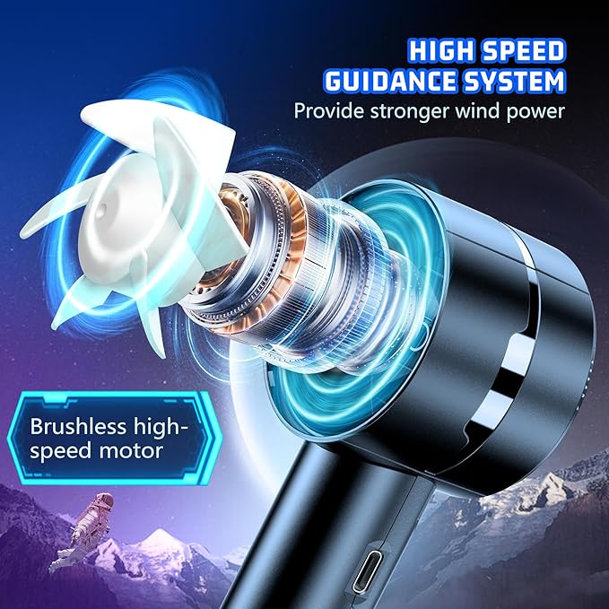 2pcs Portable Handheld Turbo Fan with 7000rpm High-Speed Motor USB Rechargeable Cooling Personal Fan 4-Speed, 4-16H Runtime, with Lanyard for Outdoor Travel, Women, Kids, Summer Gift