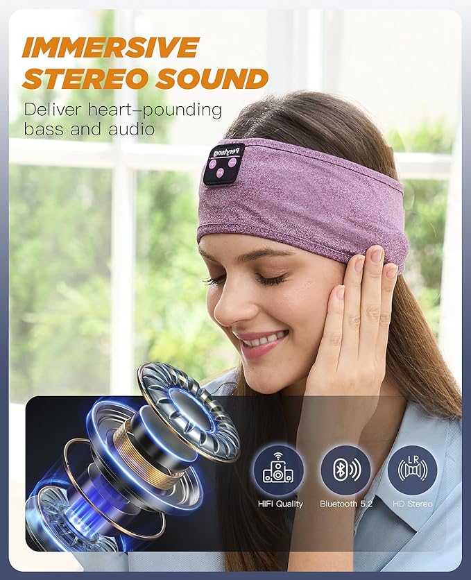 Perytong Sleep Headphones Bluetooth Headband, Headband Headphones for Sleeping, Running, Yoga, Fitness, Travel, Meditation, Headphones Suitable for Side Sleepers, Gift for Men Women, Tech Gadgets