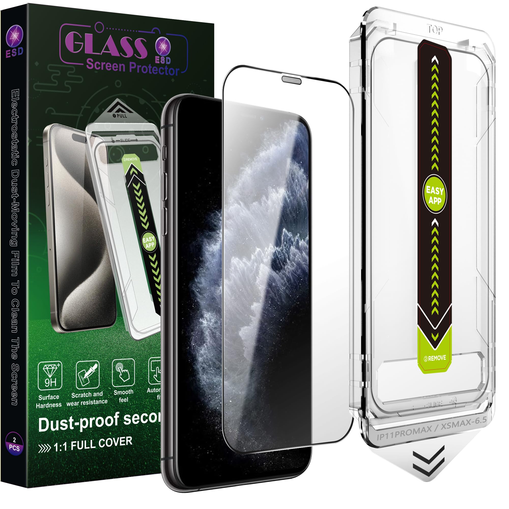 SY SHANGYAN 2 Pack Ultra HD Clear Screen Protector for iPhone 11 Pro Max/XS Max (6.5-Inch),9H Tempered Glass,Full Coverage,Anti-Fingerprint,Auto Dust Removal,Bubble-Free,Easy Installation