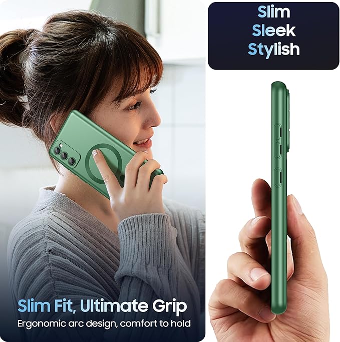 Magnetic for Samsung Galaxy S20 FE 5G Case 【Compatible with MagSafe】【Built-in Camera Lens Protector】 Slim Soft TPU Shockproof Phone Shell (Green)