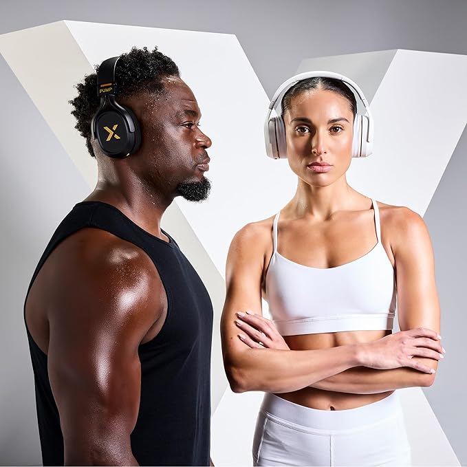 BlueAnt Pump X - The Gym Headphones | White/Gold | Sports Headphones | Cushioned & Cooling Ear Pads | (ANC) Active Noise Cancelling/Advanced Transparency | Wireless | Up to 58hr Play Time