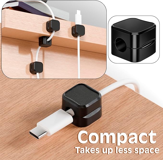 SaiTech IT Pack of 8 Magnetic Cable Clips, Cord Organizer Holder, for Desk Cable Management, Adhesive Wire Keeper for Car, Office Home Desktop, Wall, Night Table-Black