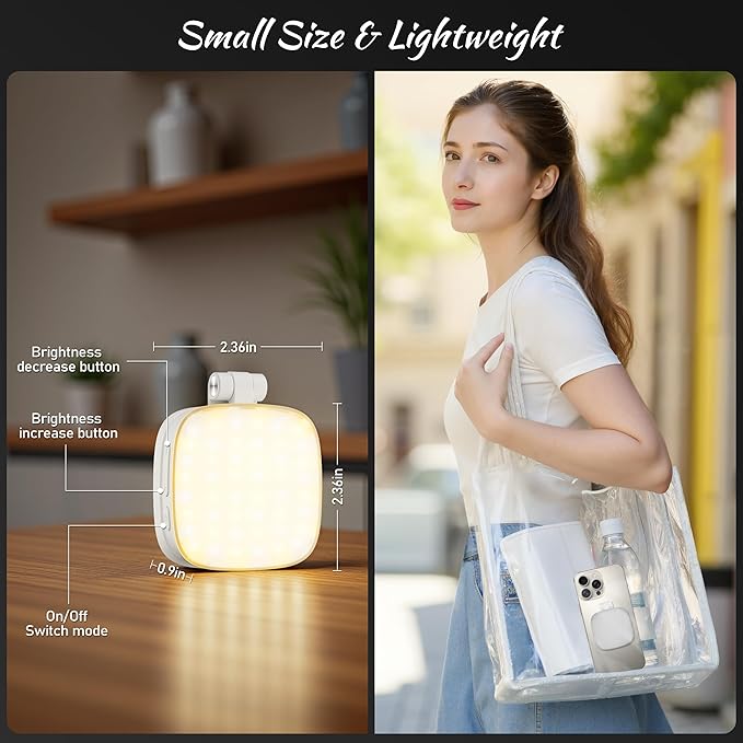 Magnetic Selfie Light for Phone: 5 Led Mode with Mirror Compatible for iPhone & Android - Rechargeable Portable Fill Light for Photography/Video Recording/Conference/Vlog/Makeup - White