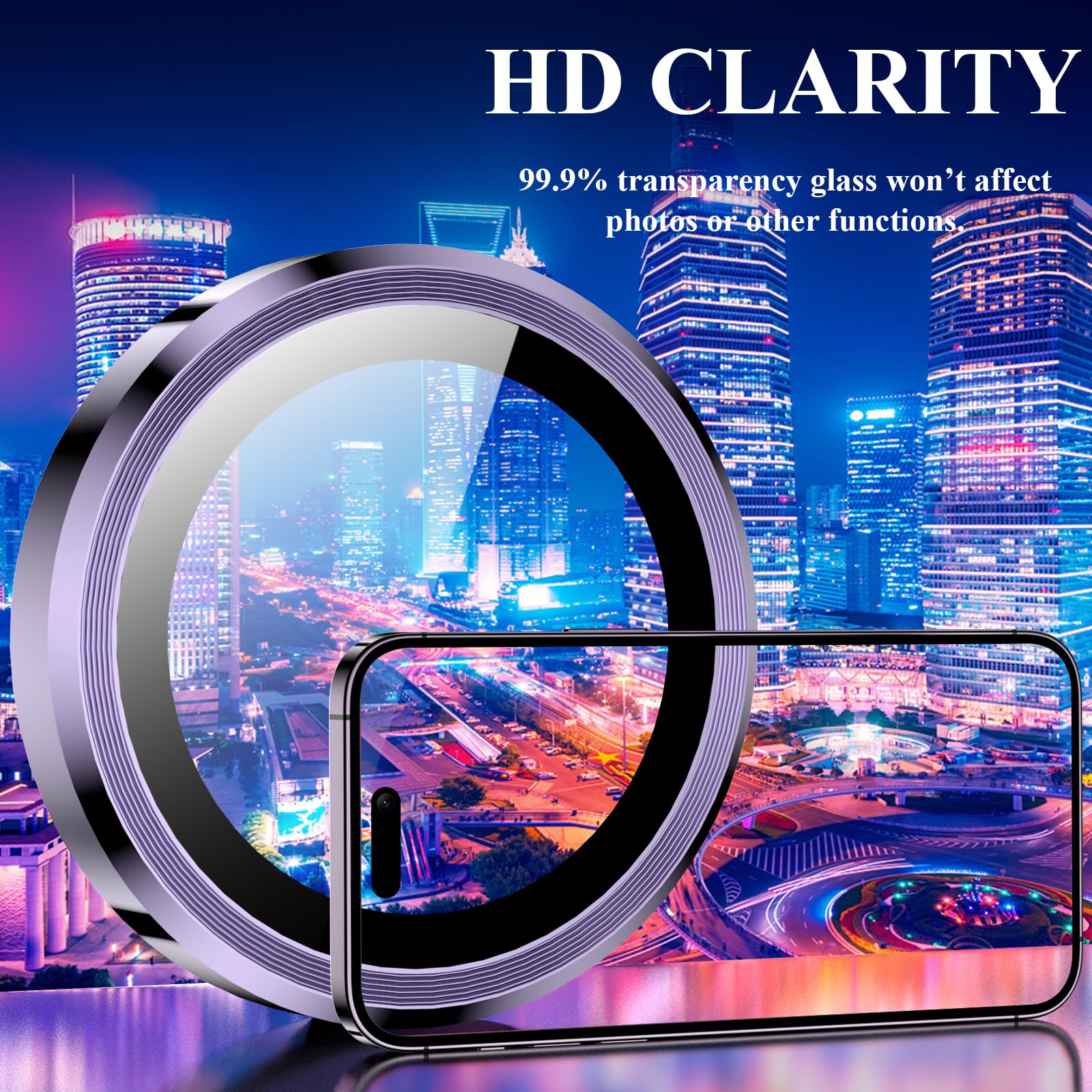 YWXTW Designed for iPhone 14 Pro Max Camera Lens Protector, for iPhone 14 Pro Camera Lens Protector, Individual Metal Anti Scratch HD Clear Case Friendly Tempered Glass Camera Cover, 1 Set (Purple)