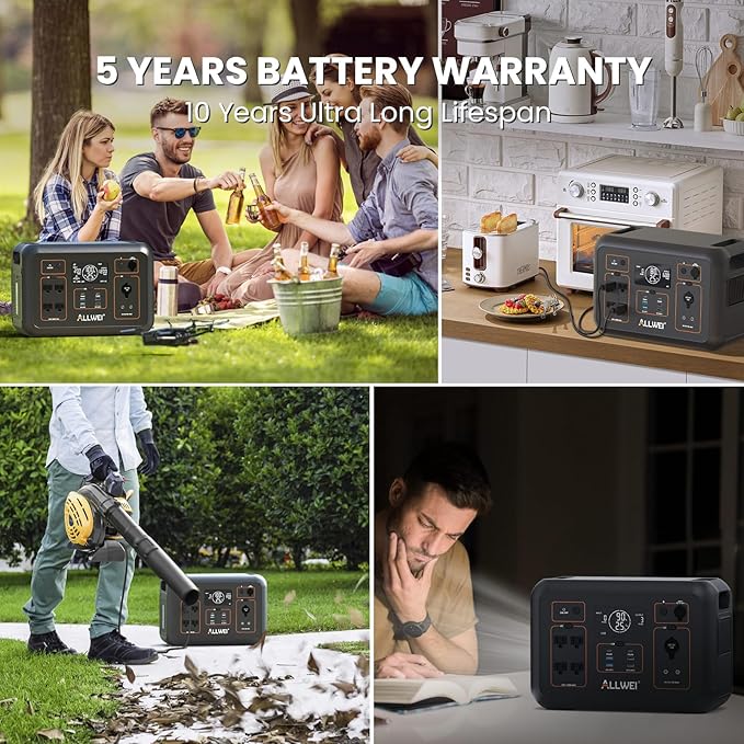 ALLWEI LiFePO4 Solar Generator 1200W(Surge 2400W) with 1 * 400W Solar Panel, Fast Charge in 1.5Hrs, 1008Wh Portable Power Station, 4*AC Outlet, Electric Generator for RV Camping Emergency Home Backup