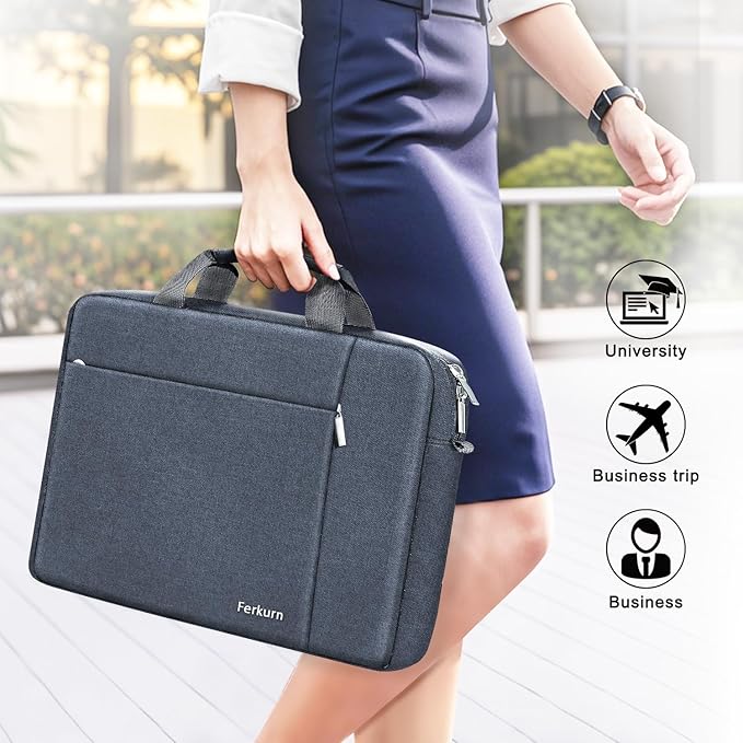 Ferkurn Laptop Bag Case for Women Men Computer Bag Compatible with HP Envy Pavilion Omen/LG Gram/MSI/Dell Inspiron XPS/Lenovo/Acer, Shoulder Strap Carrying Messenger Briefcase, Grey, 14 Inch