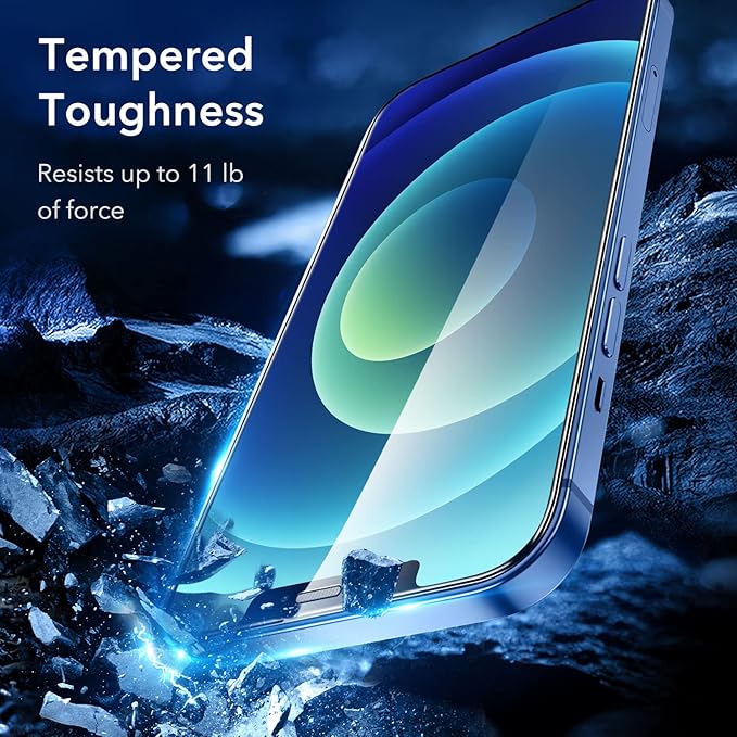 ESR 3 Pack for iPhone 12, iPhone 12 Pro Screen Protector, HD Clear Tempered Glass Scratch Resistant with Easy Installation Frame compatible with iPhone 12/12 Pro 6.1", Case-Friendly