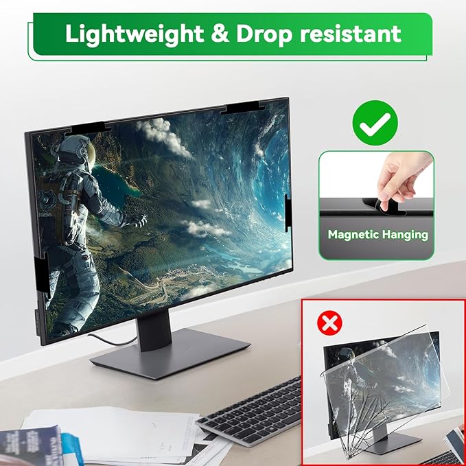 [2 Pack] Magnetic 24 Inch Computer Anti Blue Light Screen Protector for 16:9 Aspect Ratio Widescreen Monitor, Hanging Eye Protection Anti-Glare Light Screen Protector, Removable 24 in Protective Film