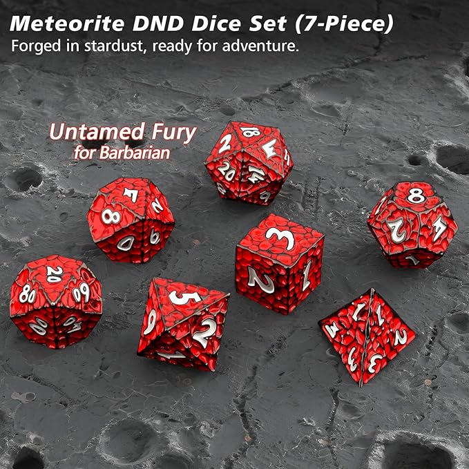 PJOY Metal D&D Dice Set for Dungeons and Dragons Dice with Case Meteorite Black Red 16mm Role Playing Cool DND Gifts for Players DM Board Game Masters