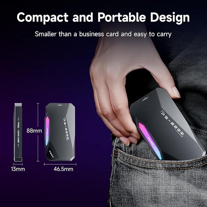 2TB Magnetic Portable SSD,2050MB/s Type-C USB 3.2 Gen 2x2 External SSD,4K ProRes Record and Store,Aluminum alloy,RGB Touch Lighting,External Solid State Drive for iPhone15/16/Android/PC/Mac -PS2200