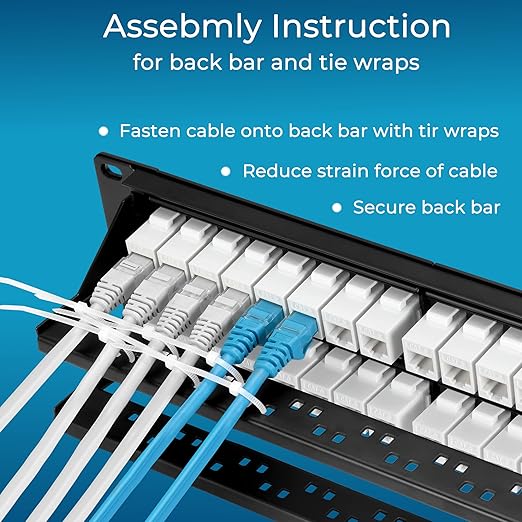 Rapink 48 Port Cat6 Patch Panel with White Inline Keystone, 10G Support, Pass-Thru Coupler, 1U Network Patch Panel for Cat6, Cat5e, Cat5 Cabling