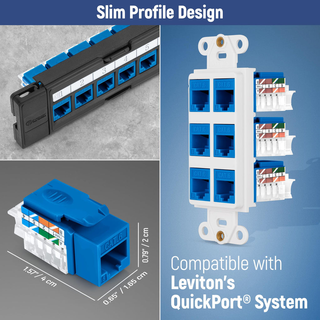 Everest 45Term - 45° Angled Speed Termination Keystone Tool Set - with 20-Pack of RJ45 Cat6 Keystone Jacks in Blue (Slim Profile Design) - Time Saver Network Punch Down Tool Cat6