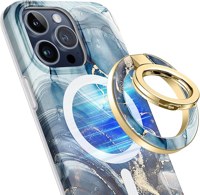GVIEWIN Magnetic Phone Ring Holder, Compatible with MagSafe Phone Grip with Adjustable Stand, Magnet Phone Ring Kickstand for iPhone 16 Pro Max/Plus/15/14/13/12 Series/Other Phones (Polar Cloud)