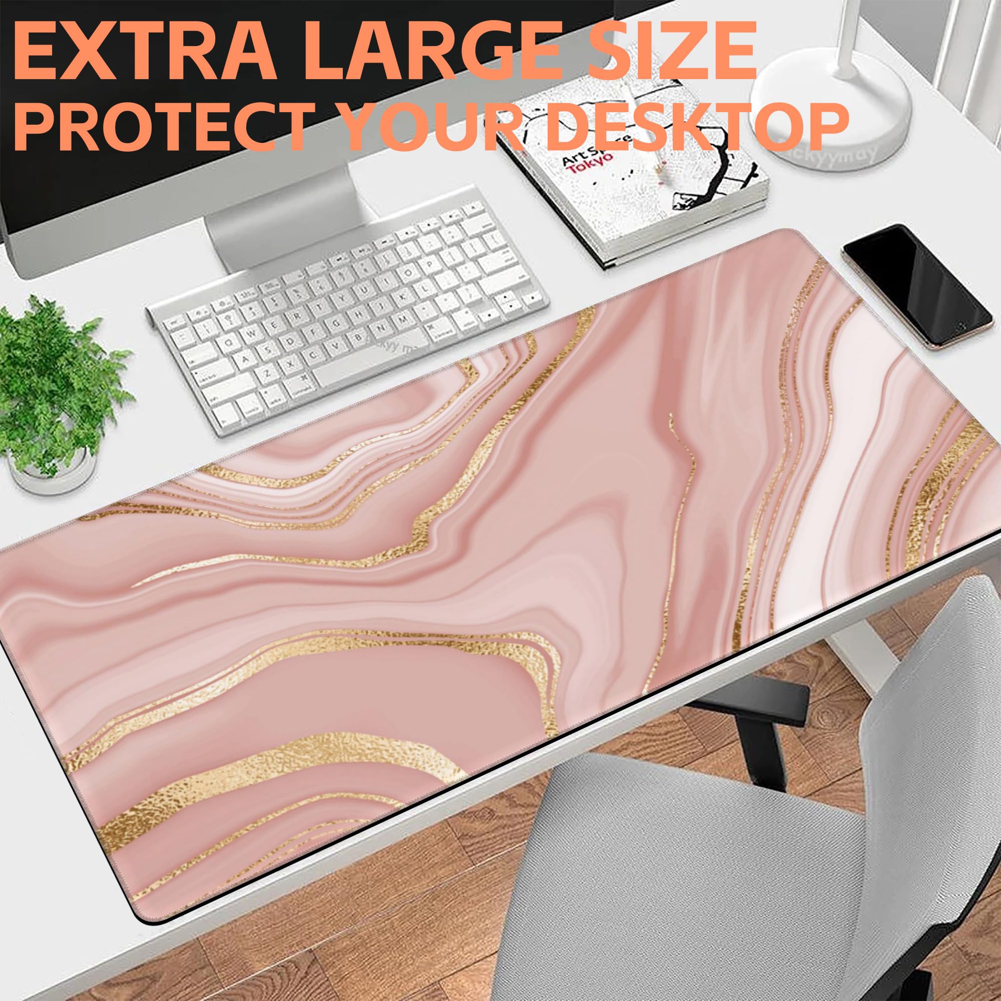 NIYLYNSYN Mouse Pad Large Liquid Marble Non-Slip Gaming Desk Mat with Stitched Edge Laptop Keyboard Desk Pad for Work Home Gaming (35.4 x 15.7 Inches)