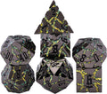Maywin Cracked Rune Metal Dice Set for DND & RPG – Dark Fantasy Fractured Design, Premium Heavy Metal Polyhedral Dice with Deep Engraved Numbers, 7-Piece Set – Green Mystic Vein