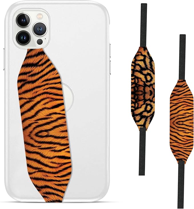 Phone Grip Strap - Pack of 2 Reversible Finger Holder for Phone Back, Customizable Anti-Slip Design, Wireless Charging Compatible Detachable Holder for iPhone - Wild Tiger