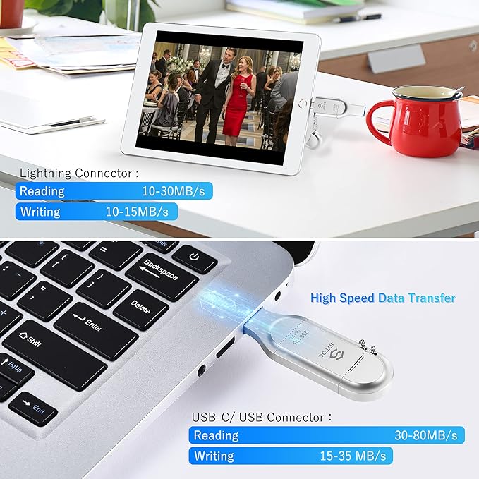 JSL JDTDC MFi Certified 512GB Photo Stick for iPhone USB C Flash Drive External Storage for iPhone 16/15/14, iPad, Android Memory Expansion, Phone-Picture-Saver Portable Thumb Drive for Photos Videos