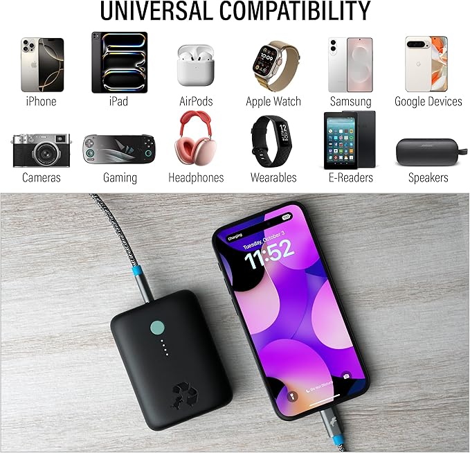 Nimble Champ Lite Portable Charger, 5200mAh Fast Charging Power Bank 15W USB C and A Port with Cable, Travel Essential Battery Pack for iPhone Galaxy Pixel MacBook iPad Kindle Airpod Laptop Tablet
