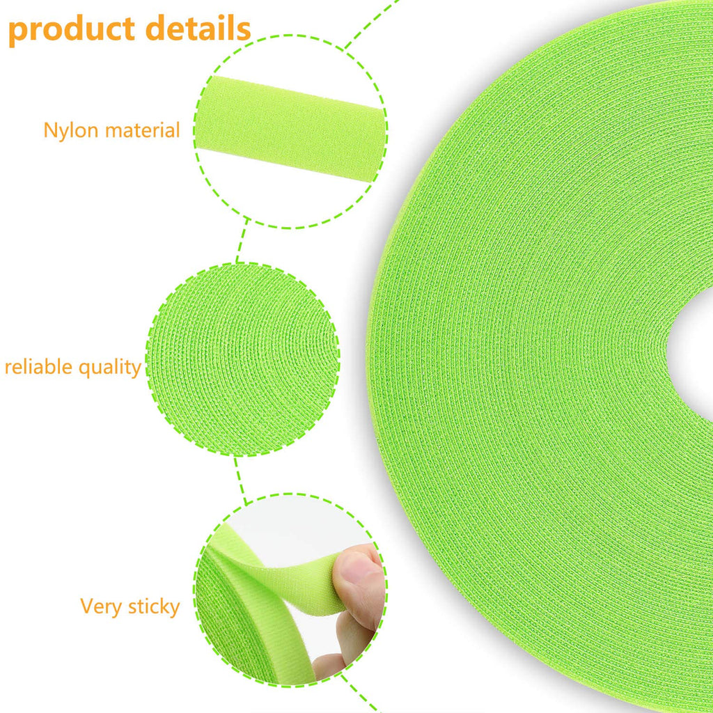 Saisn Reusable Fastening Tape Cable Ties 3/4 Inch Double Side Hook Roll (25 Yard, Green)