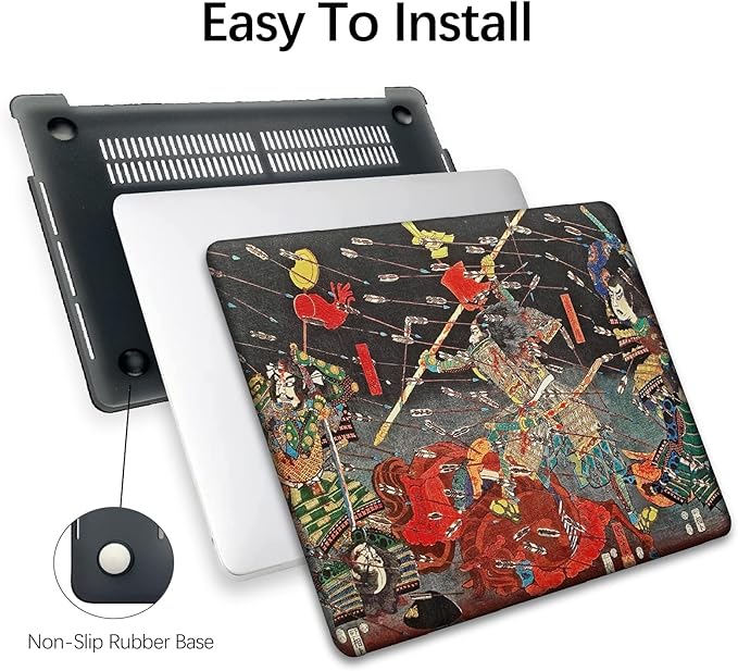 Berkin Arts Compatible with MacBook Pro 13 inch Cover, 2022-2016 Release A1706/A1989/A2159 with Keyboard Cover & Screen Protector Ukiyo-e (The Kusunoki's Final Attack by Kuniyoshi)