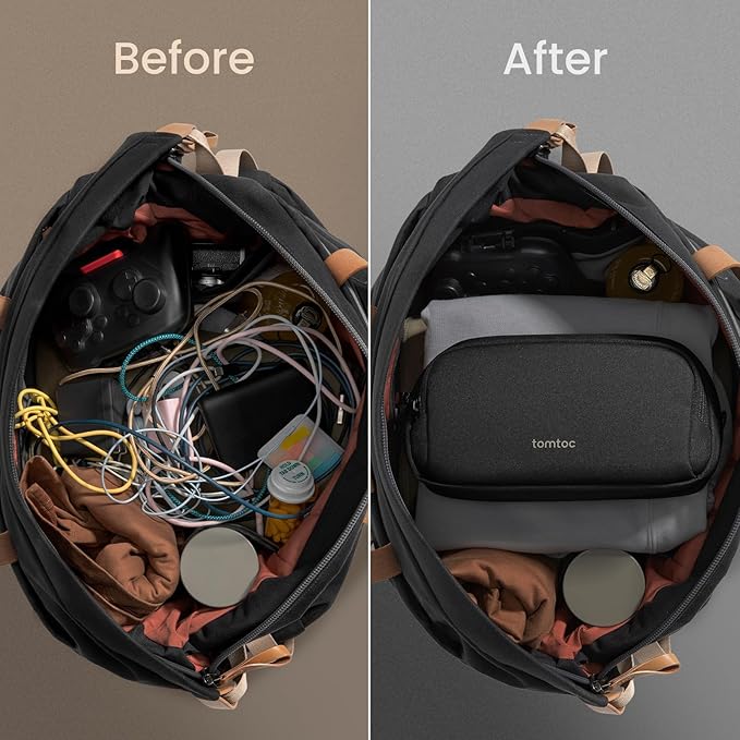 tomtoc Electronic Organizer Travel Case, Water Resistant Dual Compartment Tech Pouch Cable Organization Storage Bag for Charger, Cord, Phone, Hard Drive, Power Bank, Accessories Travel Essentials