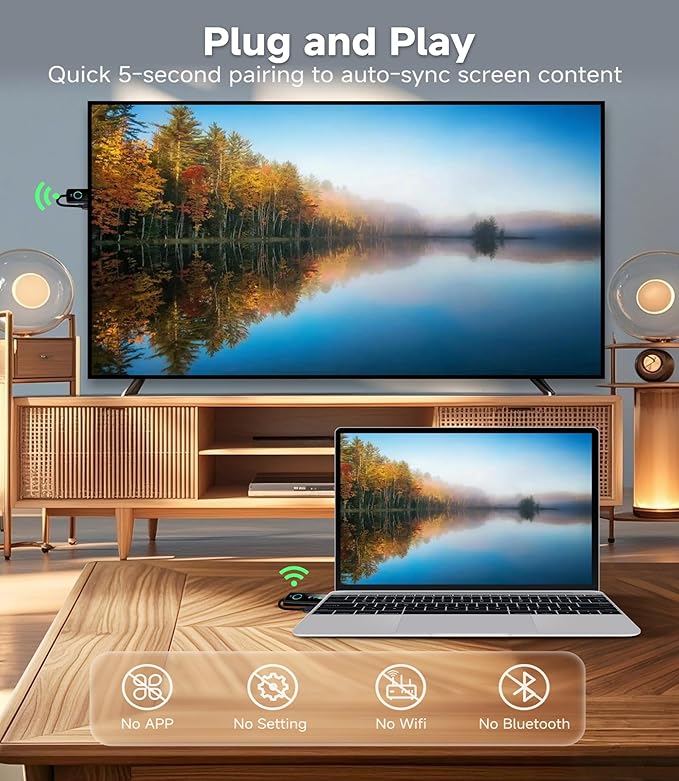 2025 Wireless HDMI Transmitter and Receiver with LED Display, 4K Decode 1080P@60Hz Ultra FHD Video Output, 328ft/100M HDMI Extender 5G+2.4G for Video to Monitor from PC/Laptop/HDTV/Camera, Plug&Play