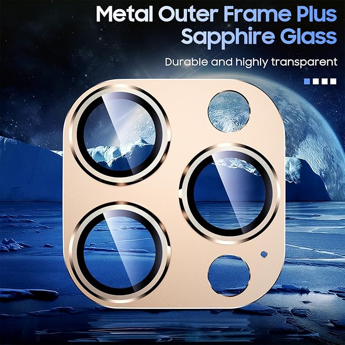 Uyiton for iPhone 13 Pro/iPhone 13 Pro Max Camera Lens Protector, [Strong Adsorption] [Drop Protection] Metal Ring Tempered Glass Rear Camera Screen Cover - Gold
