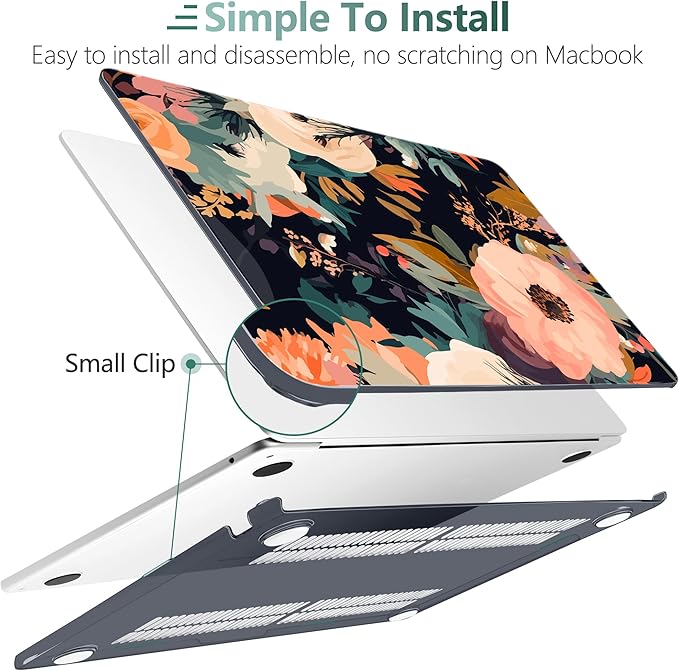 TWOLSKOO Compatible with M4 MacBook Air 13.6 inch Case 2025-2022 Release M4 A3240 M3 A3113 M2 A2681, Plastic Hard Shell & Keyboard Cover & Type C Adapter & Screen Protector, Bright Abstract Flowers
