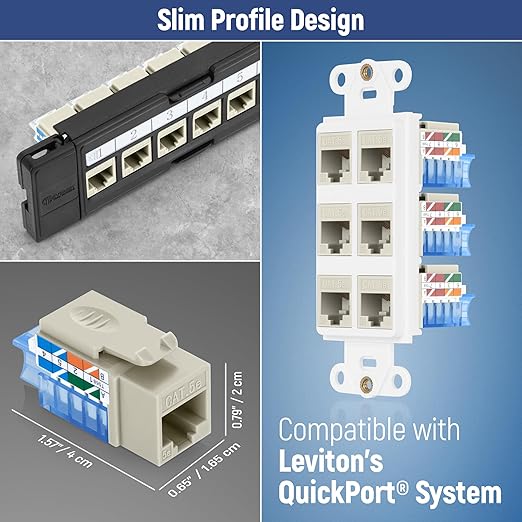Everest 45° Angled RJ45 Cat5e Keystone Jacks 10-Pack in Ivory - Slim Profile Female RJ45 Connectors - Cat 5e Keystone Jack - Compatible with 45° Angled Speed Termination Tool - 45Term (B0BL3GS7ZY)