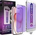 2 Pack Anti Blue Light Matte Screen Protector for iPhone 14 Pro/iPhone 15 / iPhone 16, 9H Tempered Glass, Full Coverage, Anti-Fingerprint, Auto Dust-Elimination, No Bubble, Easy Installation